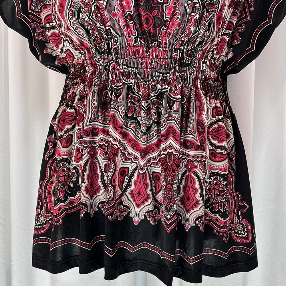 HeartSoul L Black/Burgundy Patterned Blouse - Picture 4 of 13